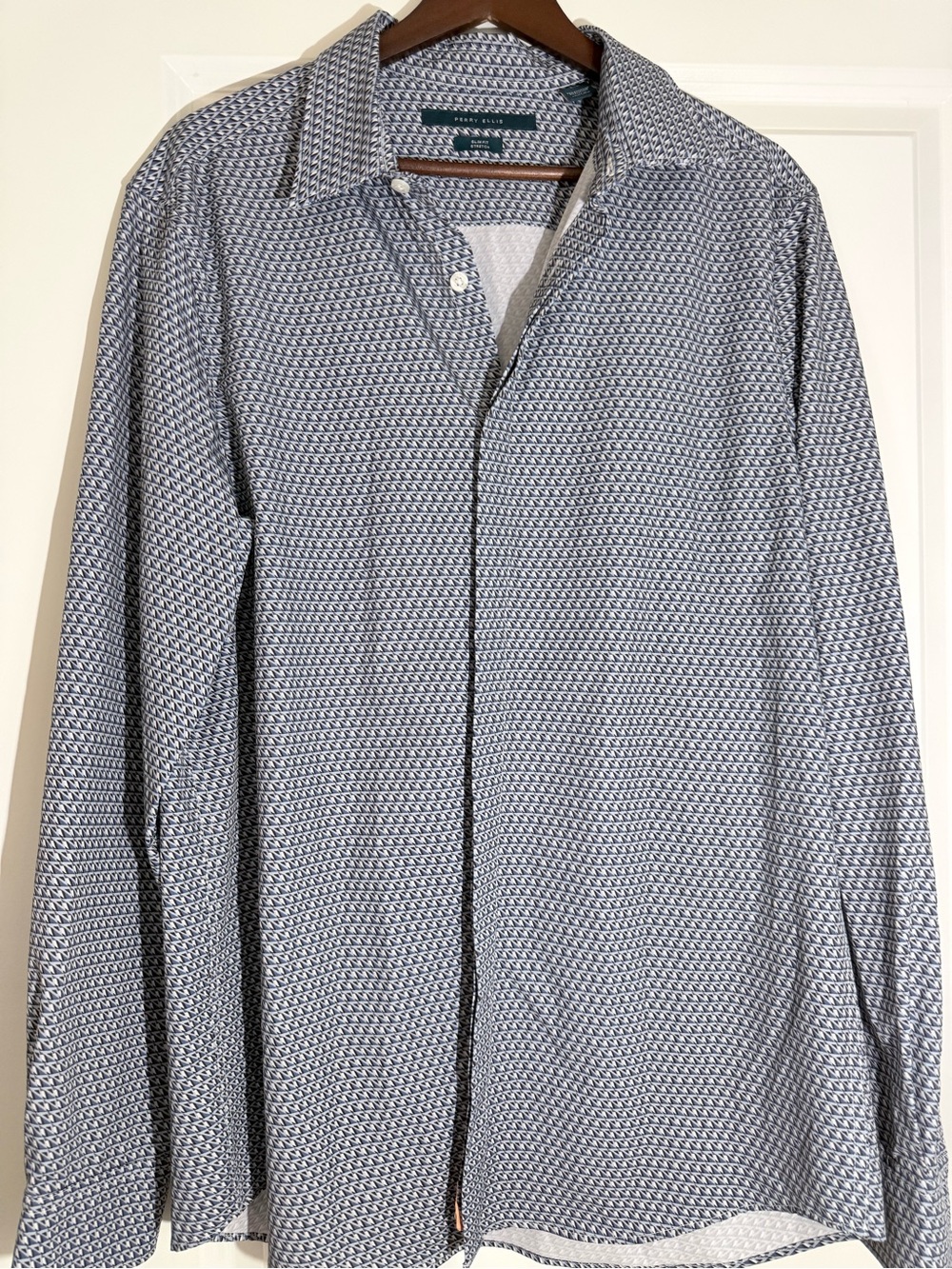 Perry Ellis Navy & White Geometric Long-Sleeve Shirt Jacket